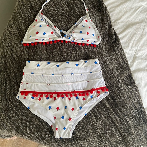 High Waist Bikini- Tassel Pom-Poms Bathing Suits - Picture 2 of 5